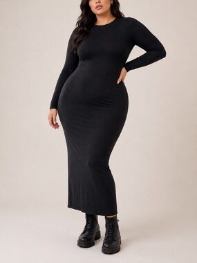 fits everybody crew neck long sleeve dress onyx Fits Everybody Maternity Long Sleeve Dress